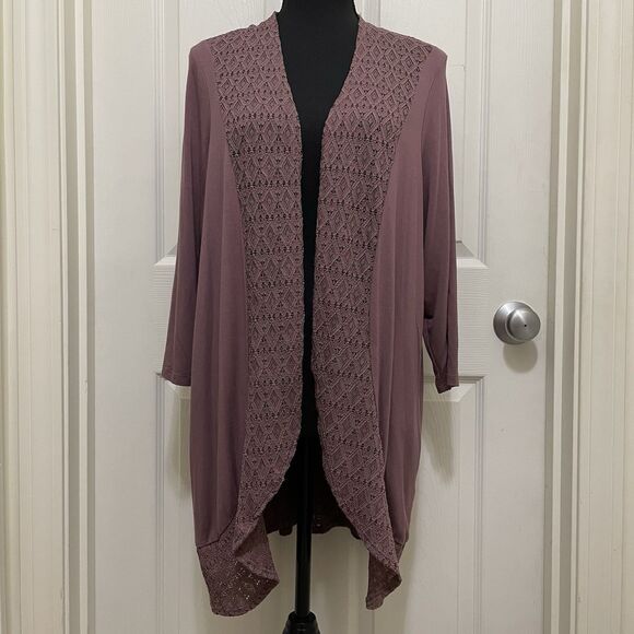Torrid Super Soft Knit Cardigan Crochet Trim Rose Taupe 3/4 Sleeve Size 0 Large - Picture 2 of 11